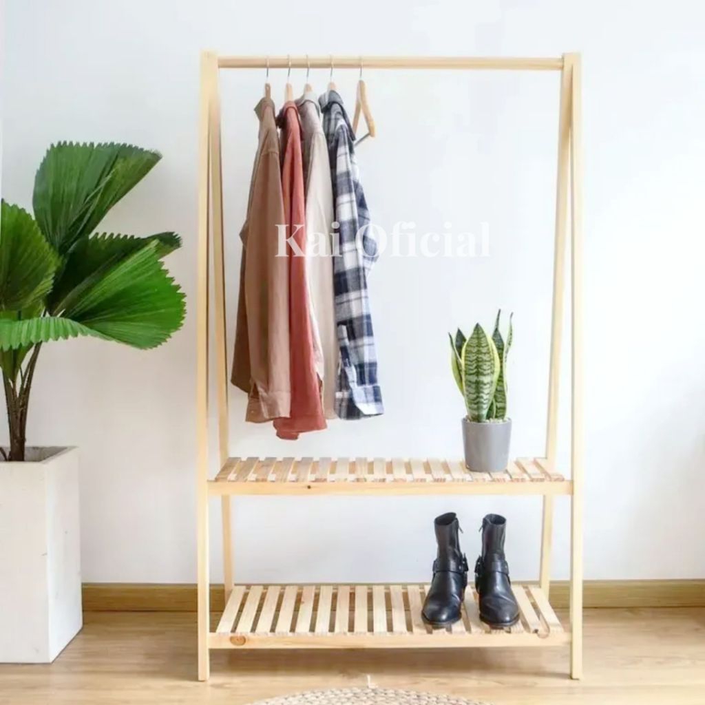 Gantungan Baju Serbaguna / Stand Hanger Kayu Aesthetic