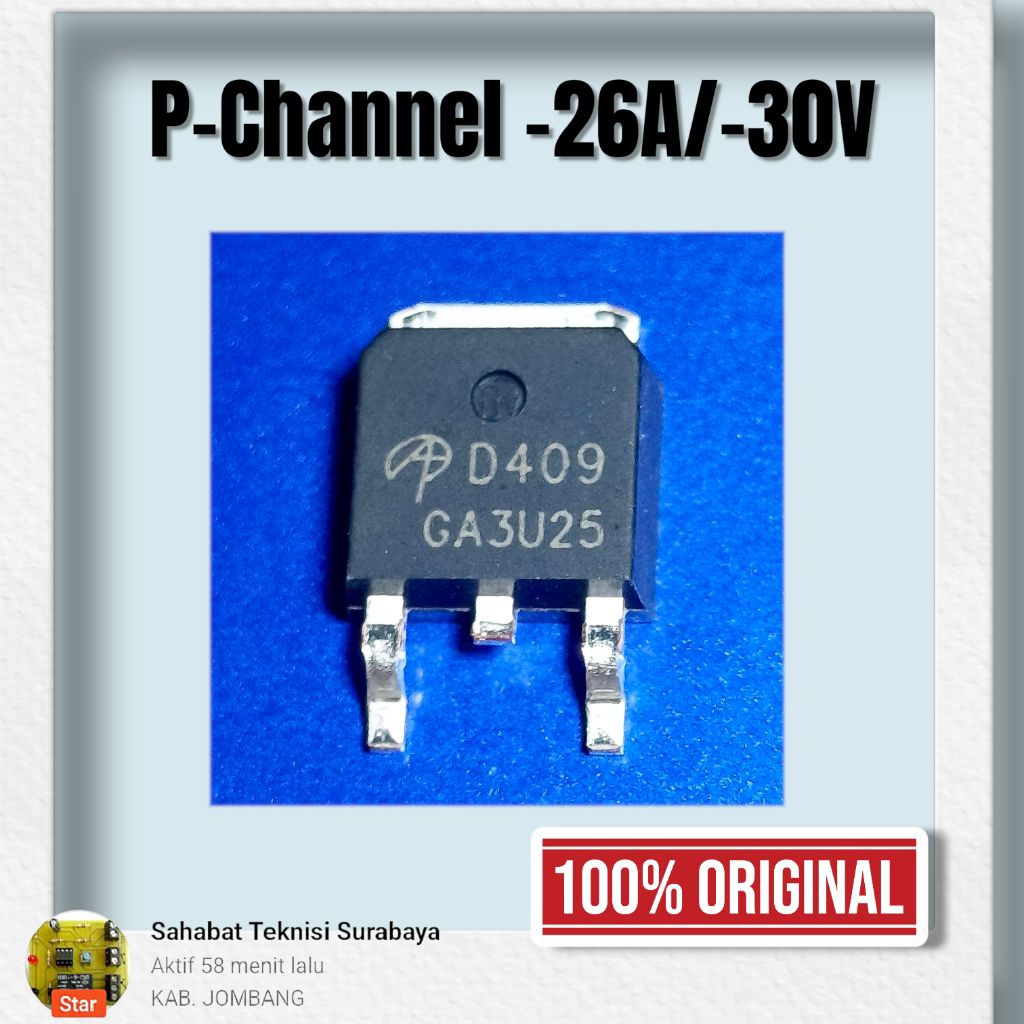 mosfet P-Channel SMD AOD409 | D409 -26A/30V