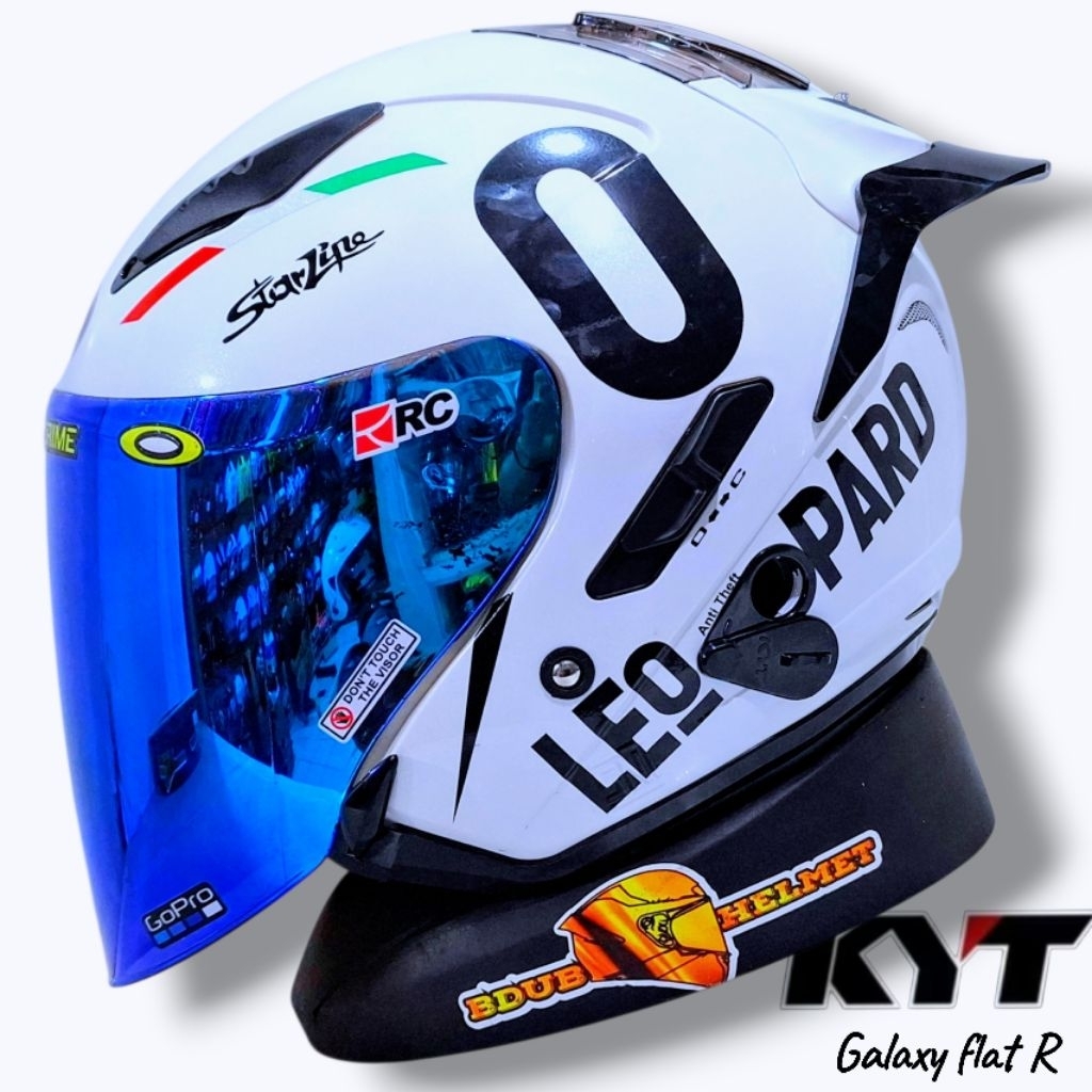 Helm KYT Galaxy flat R white leopard (paket ganteng)