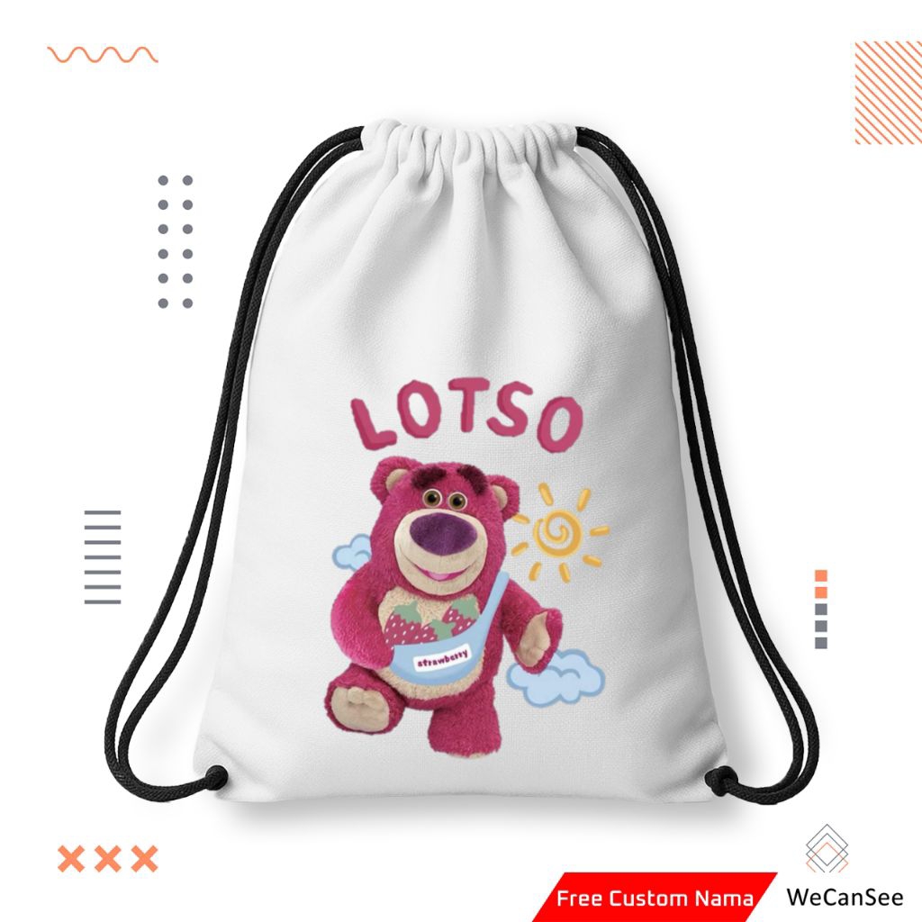 Tas Serut | Tas Serut Anak | Tas Serut Anak Lotso Custom Nama | Stringbag | Tas Serut Custom Nama