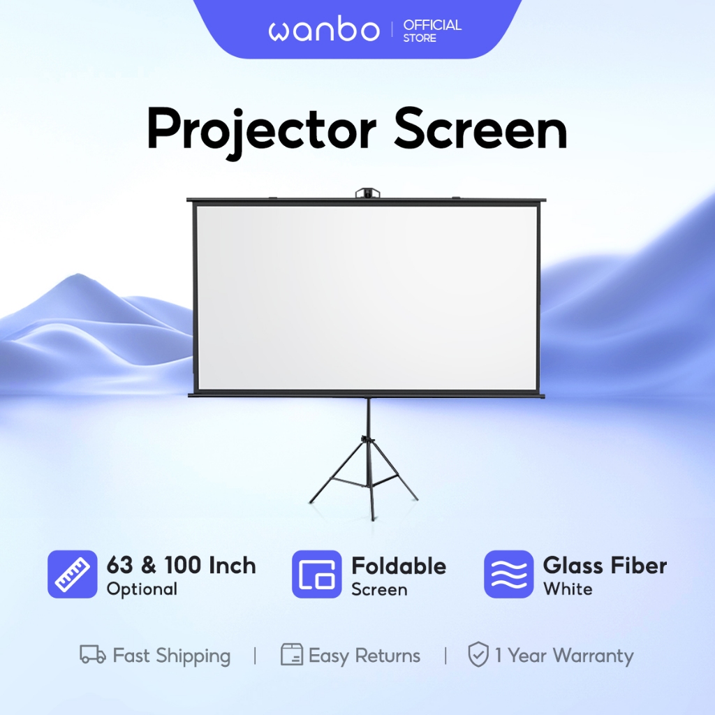 Wanbo Tripod Screen Projector 100" Layar Proyektor Screen Projector Wall Mount