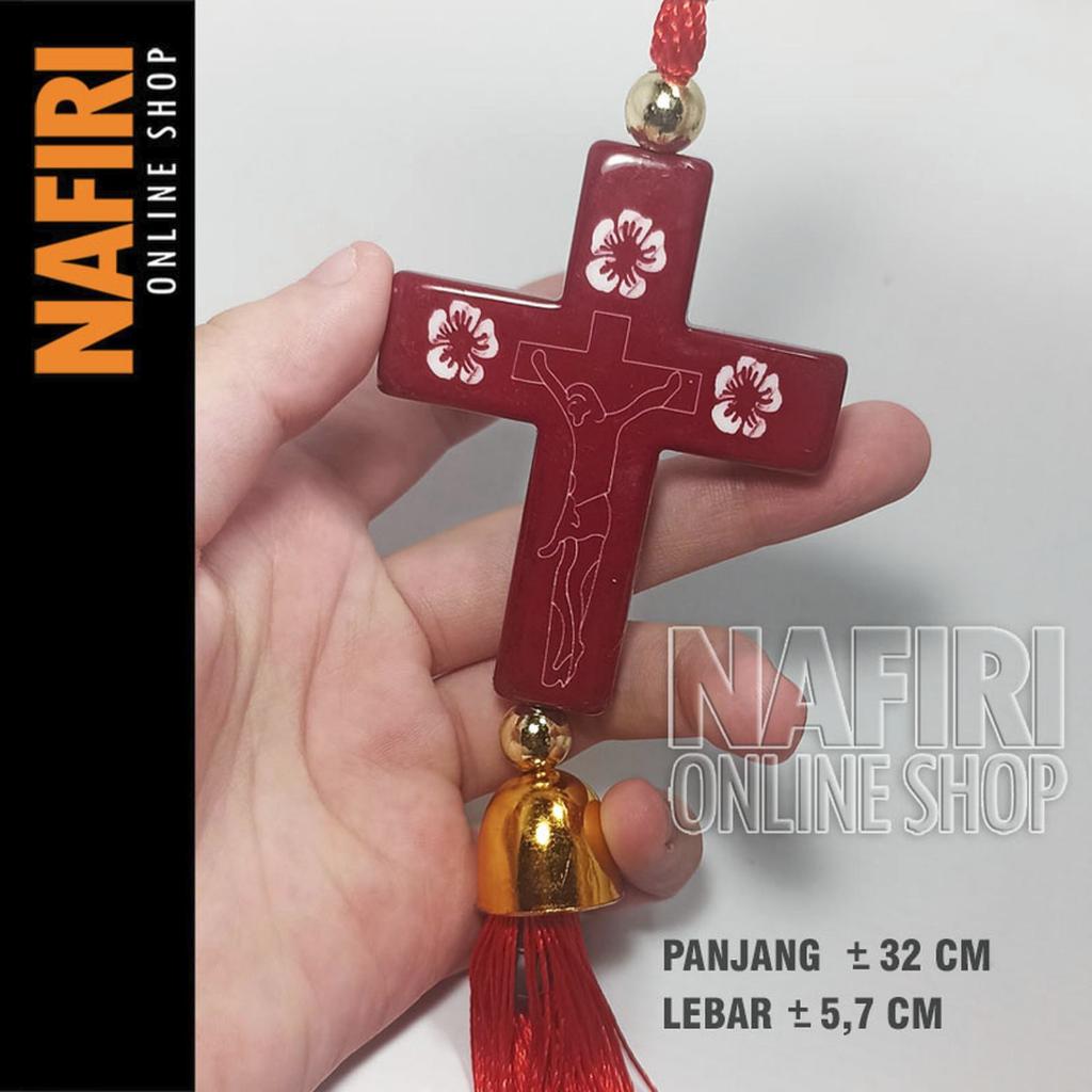 GANTUNGAN KAYU SALIB JESUS CROSS HIASAN ROHANI INTERIOR CAR MOBIL SPION KRISTEN KATOLIK ROSARIO NASR