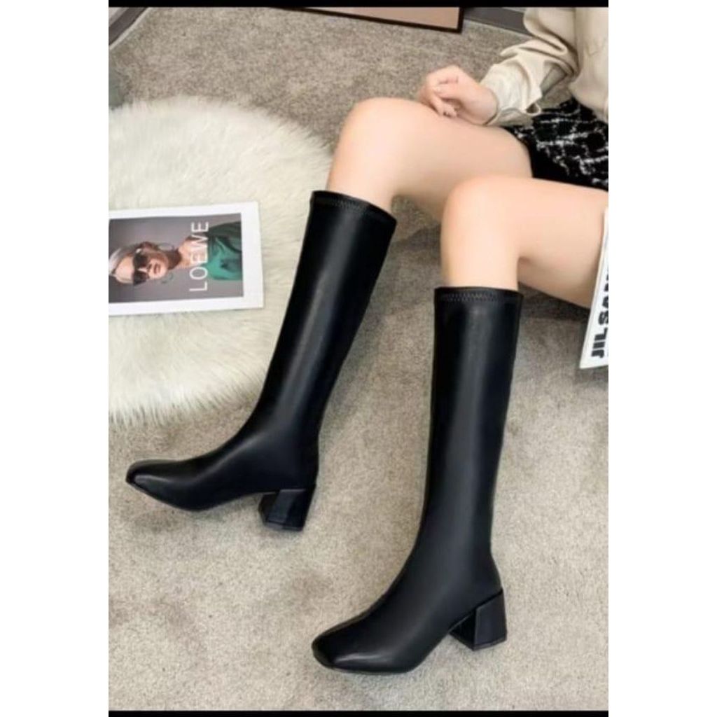 sepatu Boots heels panjang hak tau flat wanita fashion harga fromo