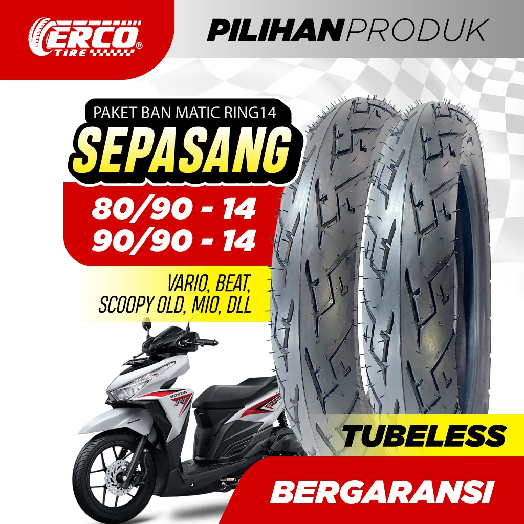 Ban Motor Matic Ring 14, ERCO ukuran 80/90-14 & 90/90-14 TUBELESS, Petir