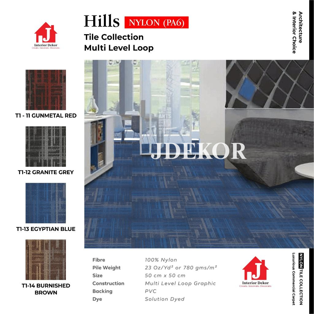 JDEKOR - Karpet Tile Hills | Karpet Kantor Isi 20 Pcs Per Box | Harga Adalah Per Box