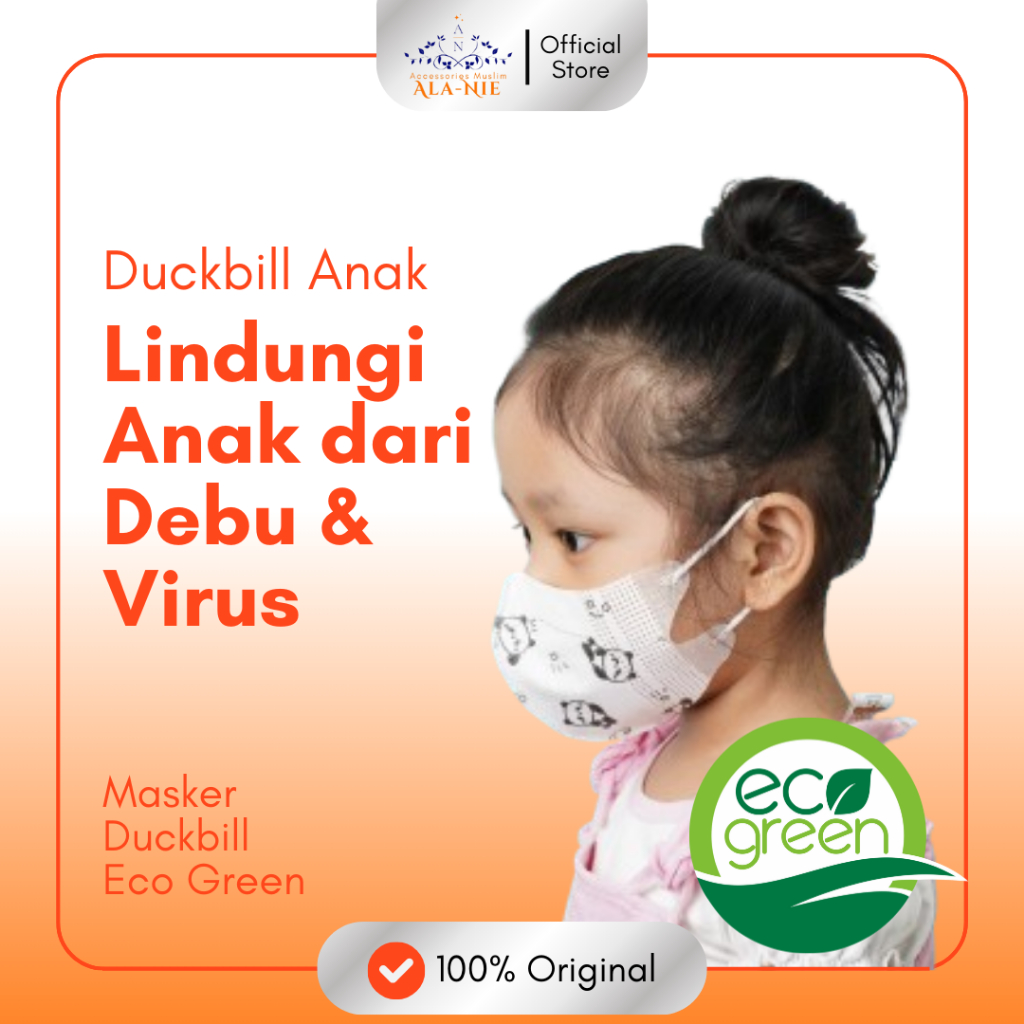 Masker Duckbill Anak Eco Green 3ply Isi 50pcs Premium Alanie