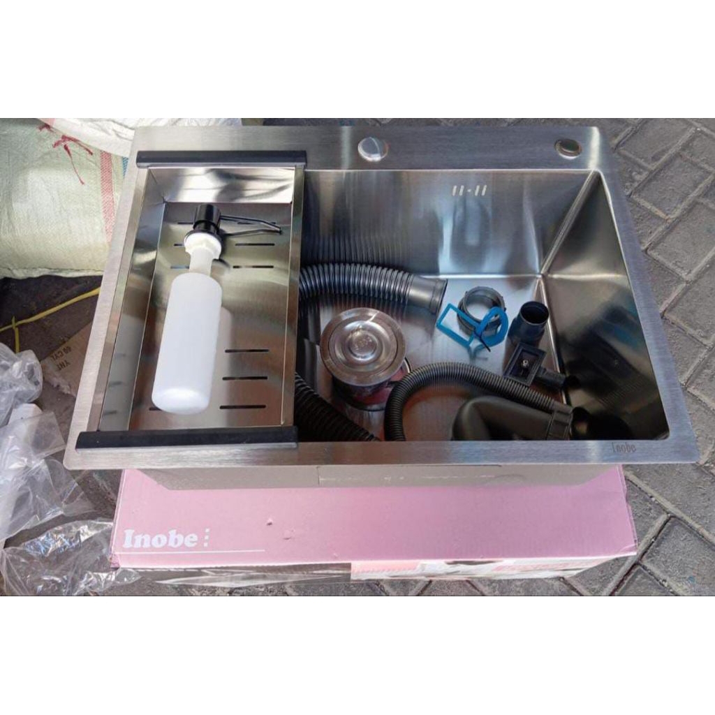 BAK CUCI PIRING INOBE SILVER 6045 FULL SET WASTAFEL DAPUR STAINLESS Bak CUCI PIRING 1 LUBANG