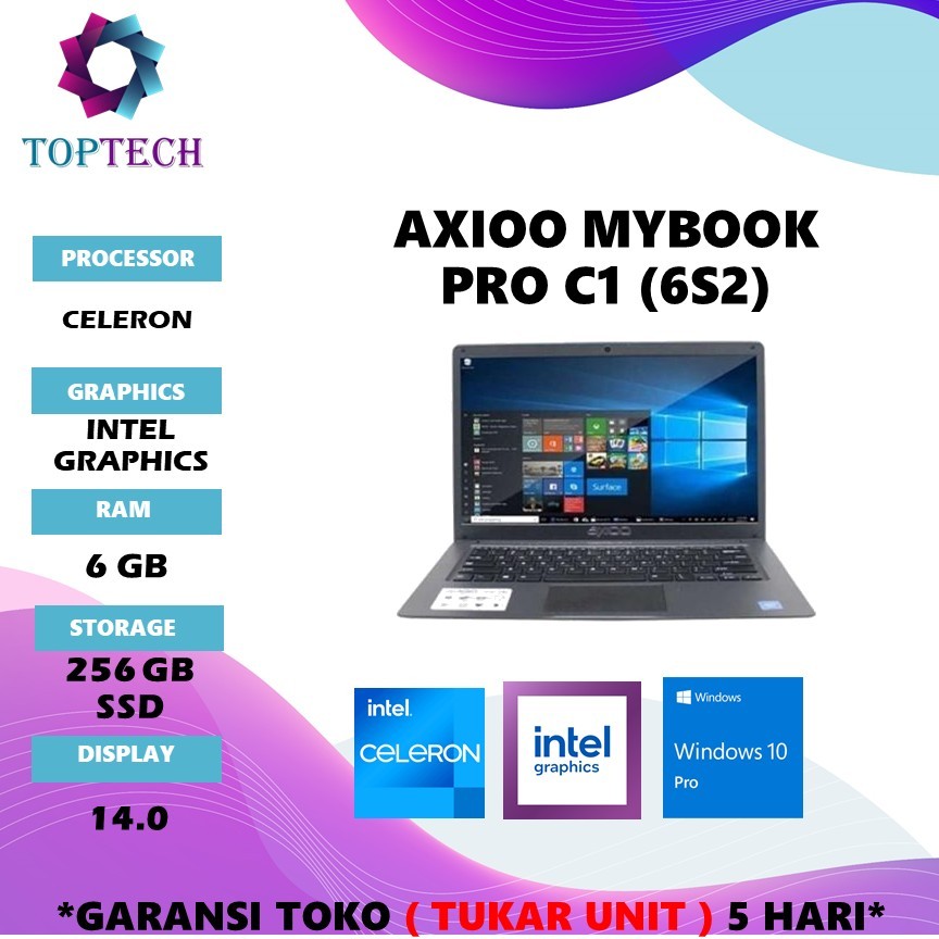 LAPTOP AXIOO MYBOOK PRO C1 (6S2) 14 N4020 RAM 6GB 256GB WINDOWS 10PRO 14.0 WARNA GREY