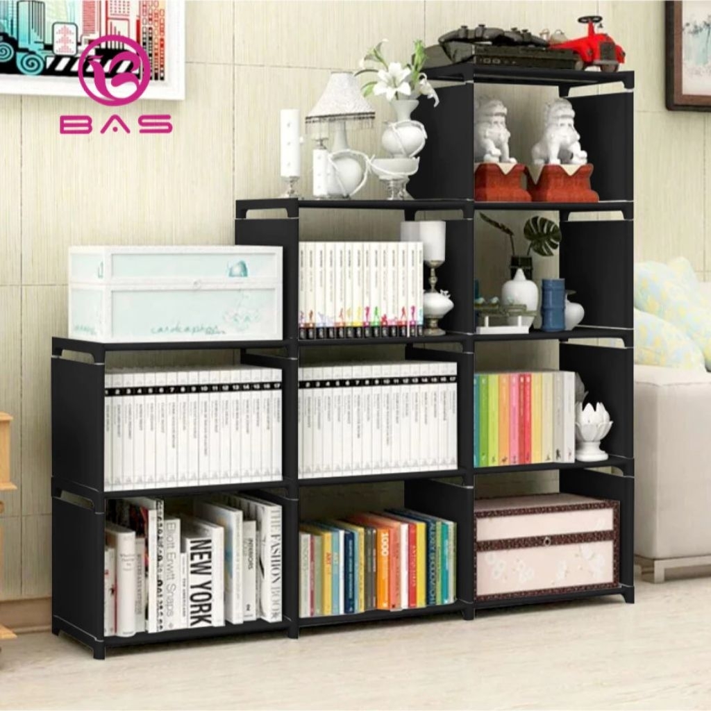 BAS Rak buku susun lemari buku rak serbaguna portable 3 sisi