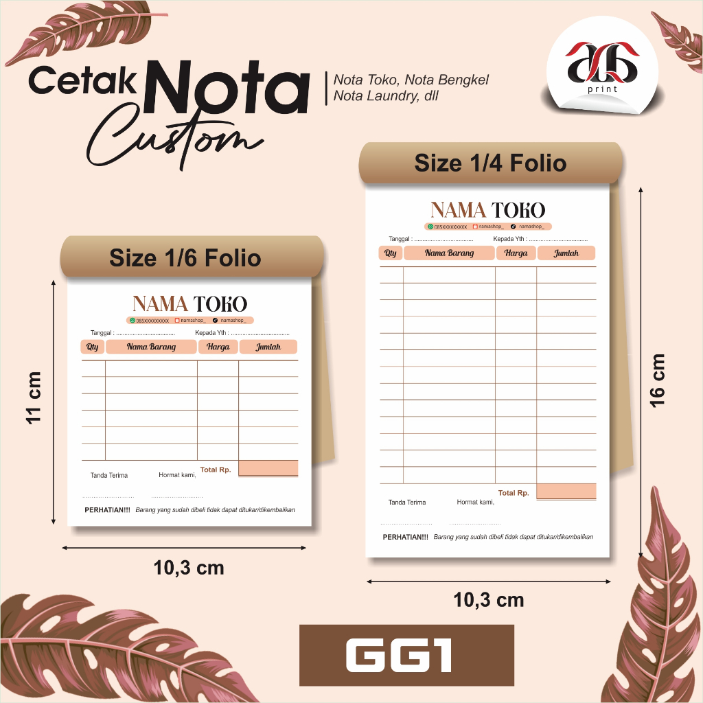 CETAK NOTA CUSTOM, NOTA TOKO, NOTA BENGKEL, NOTA LAUNDDRY DLL BISA PAKE NAMA TOKO SENDIRI