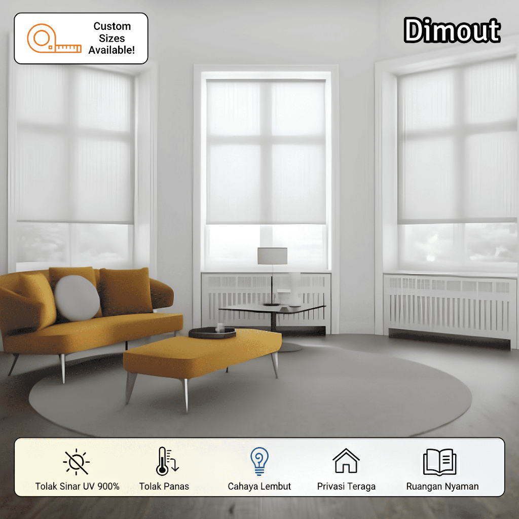 Roller Blind Dimout - Tirai Jendela Gulung Blok cahaya 80% - Tirai Kain Jendela