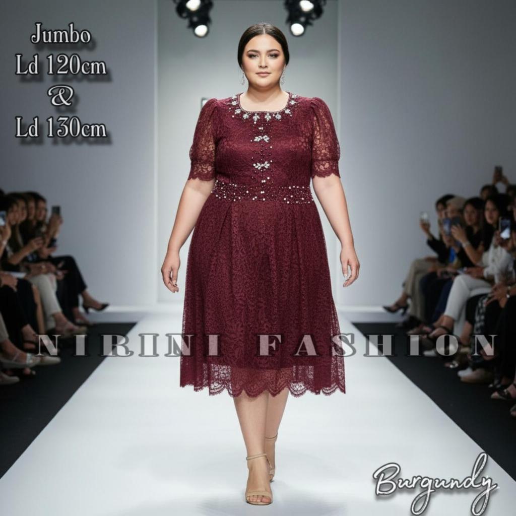 Jumbo Bigssize Dress Pesta Natal Gisella Brukat Mix Payet mutiara ukuran besar xxl xxxl ld120-130cm 