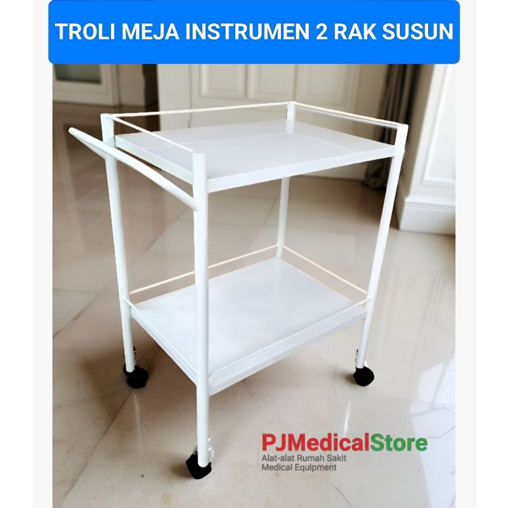 Trolley instrumen 2 rak susun  / meja instrumen / troli instrumen / troli alkes / meja troli