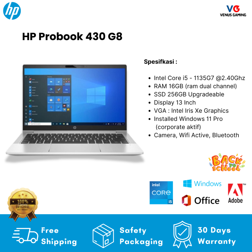 Laptop Second Like New HP 430 G8 Intel Core i5 1135G7 Ram 16gb DDR4 SSD 512GB Layar 13 Inch