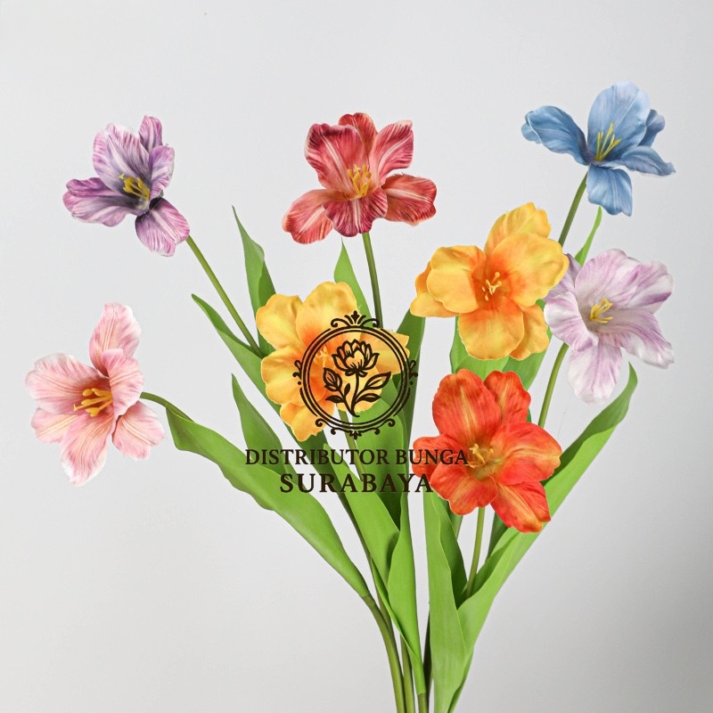 DB - SINGLE STALK BLOOMING TULIP BESAR BUNGA PALSU ARTIFICIAL FLOWER 1 PCS TULIP MEKAR KAIN IMITASI 