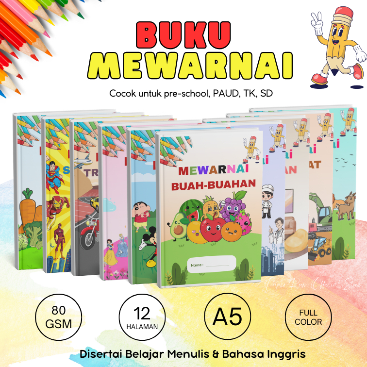 Buku Mewarnai Anak | Buku Anak PAUD, TK, SD | Buku Mewarnai Hewan, Sayur, Kartun | Buku Anak Murah