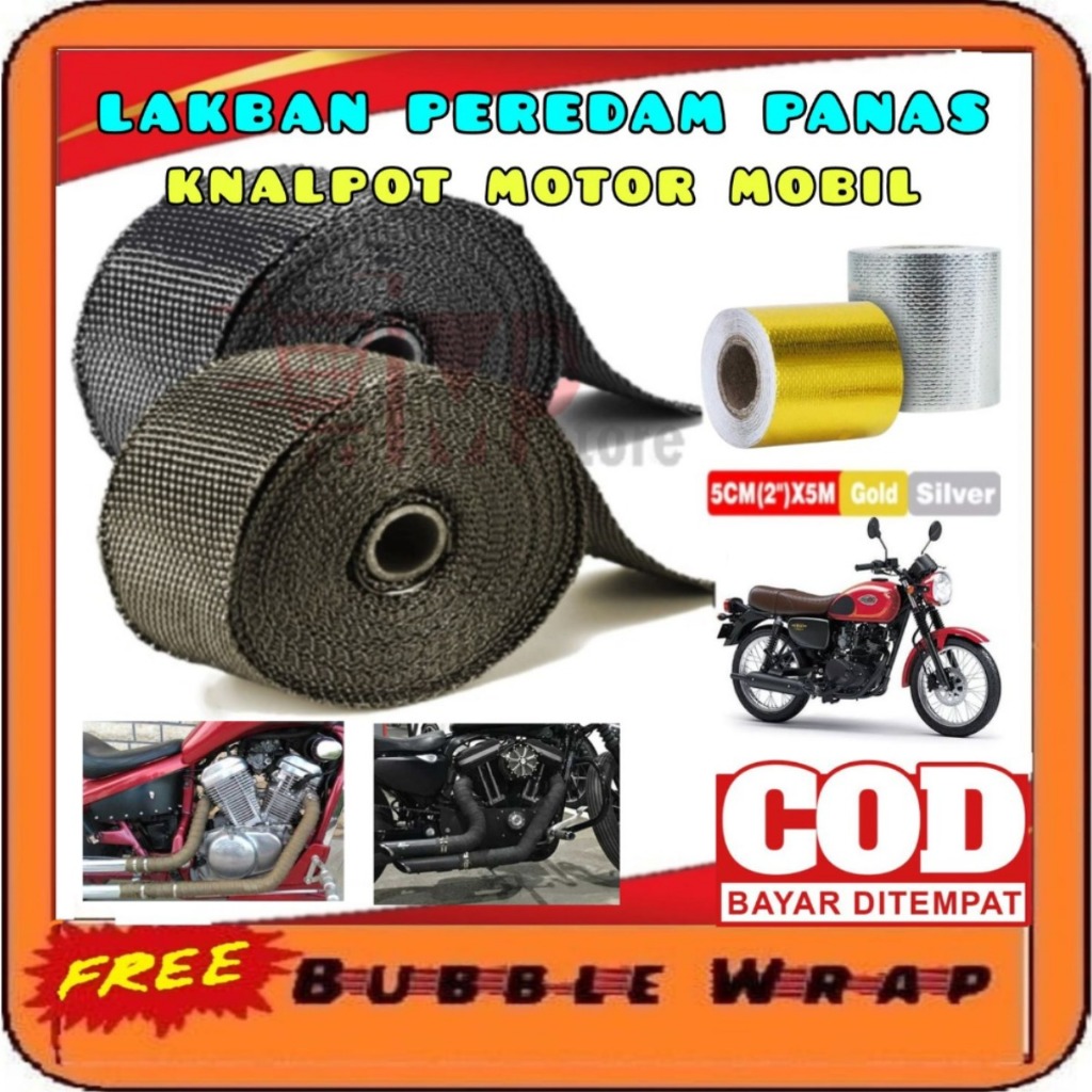 Lakban Peredam Panas Knalpot Motor Mobil Exhaust Wrap Pelindung / Peredam Panas Knalpot Motor Mobil