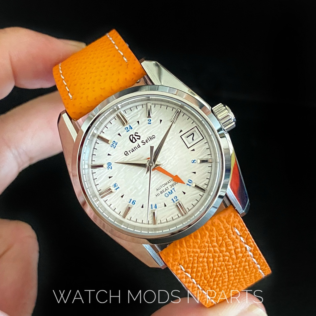 WMNP GS Grand Seiko Mod 36.5mm Orange Epsom d'annonay Leather Grand Seiko Pin Buckle jam vintage Sta