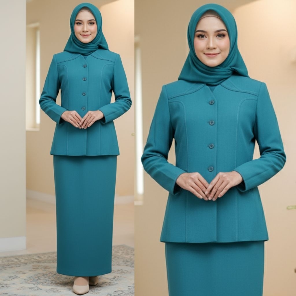 Blazer wanita hijau toska set rok span bahan semiwol grasela tersedia ukuran ss-5L