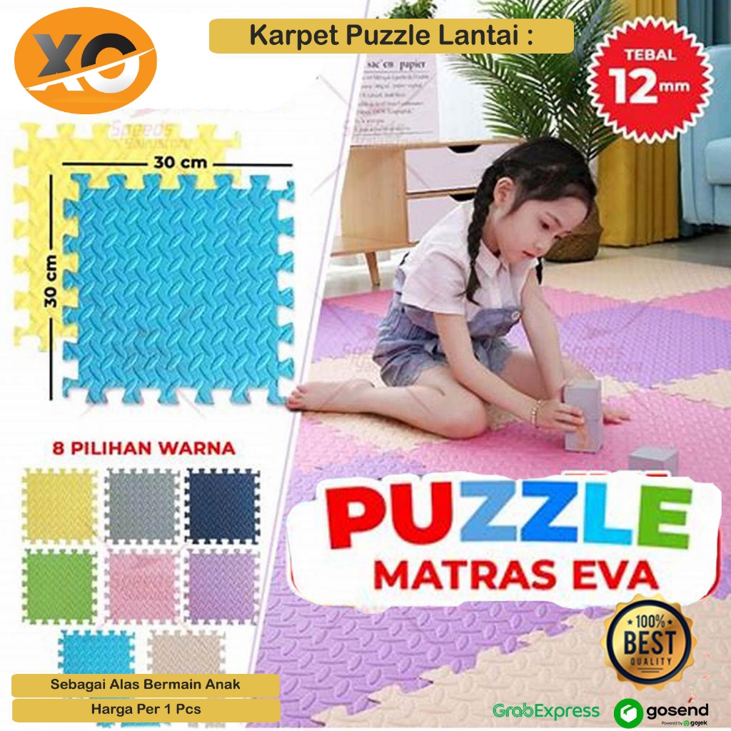 Matras Puzzle Evamat 30x30 Lantai Satuan Karpet Alas Bermain Anak Tebal 12mm Lembut Soft Matras Puzl