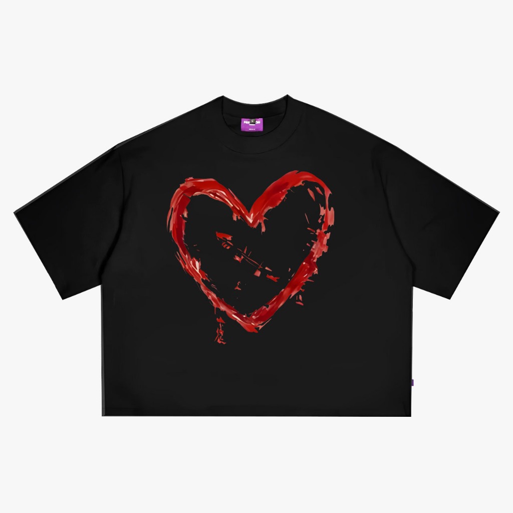 Hati Merah Coretan Amerika baju atasan wanita terbaru kekinian kaos pria oversize skena vintage