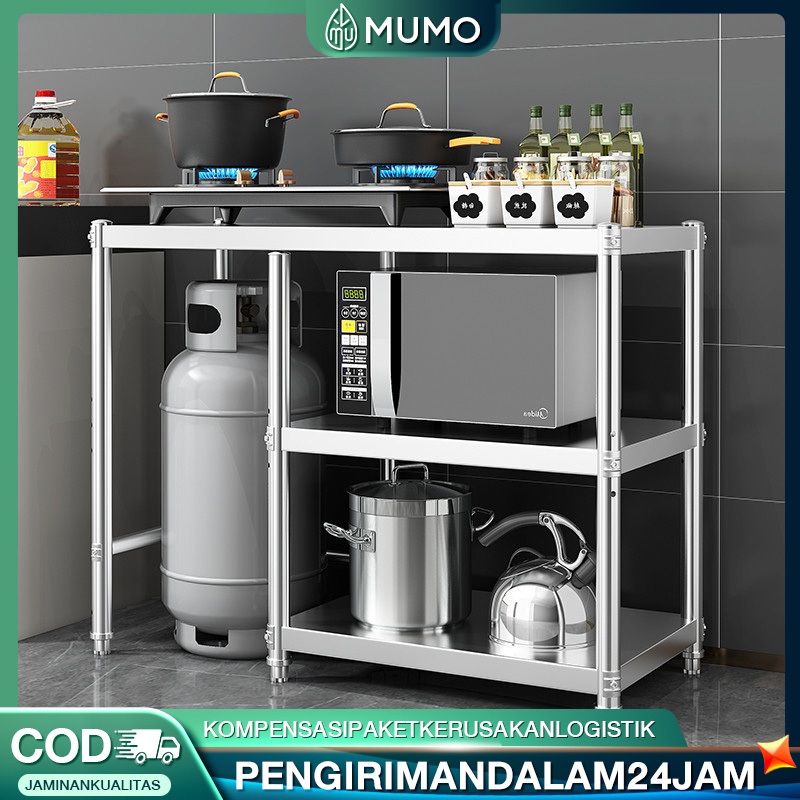 Meja Kompor Stainless Steel Meja kompor 2 tungku Rak dapur Minimalis Serbaguna Rak Penyimpanan Tempa