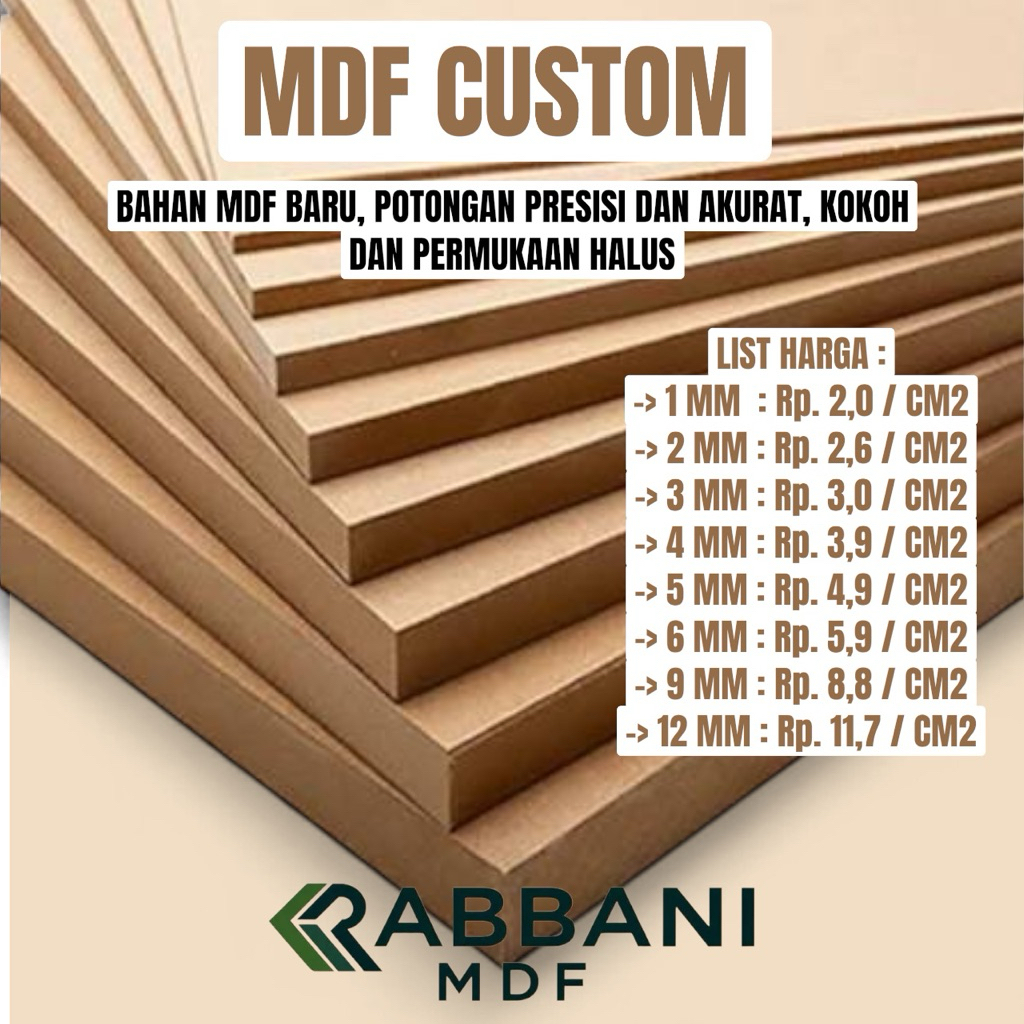 MDF CUSTOM/POTONGAN MDF/Tebal 1MM 2MM 3MM 4MM 5MM 6MM 9MM 12MM