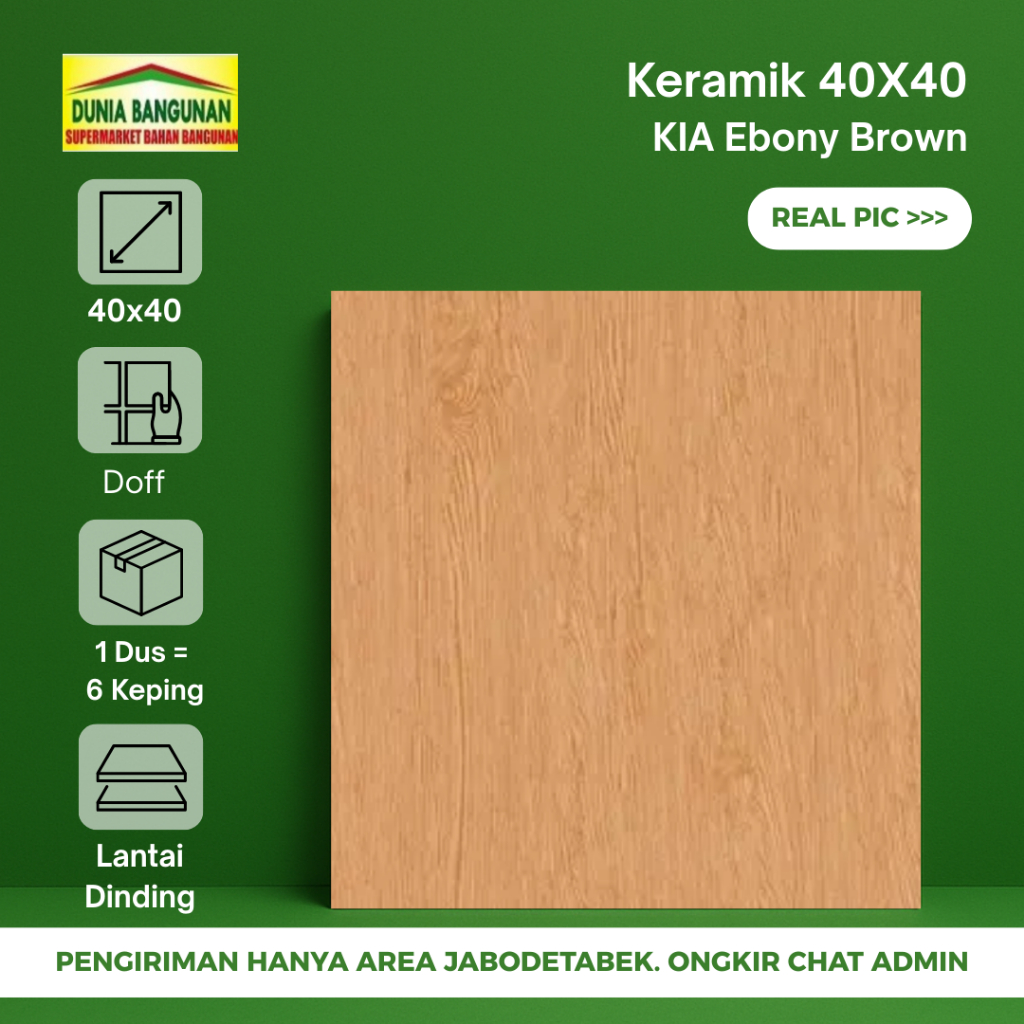 Keramik Lantai KIA 40x40 Ebony Brown Keramik Glossy Motif Urat Kayu