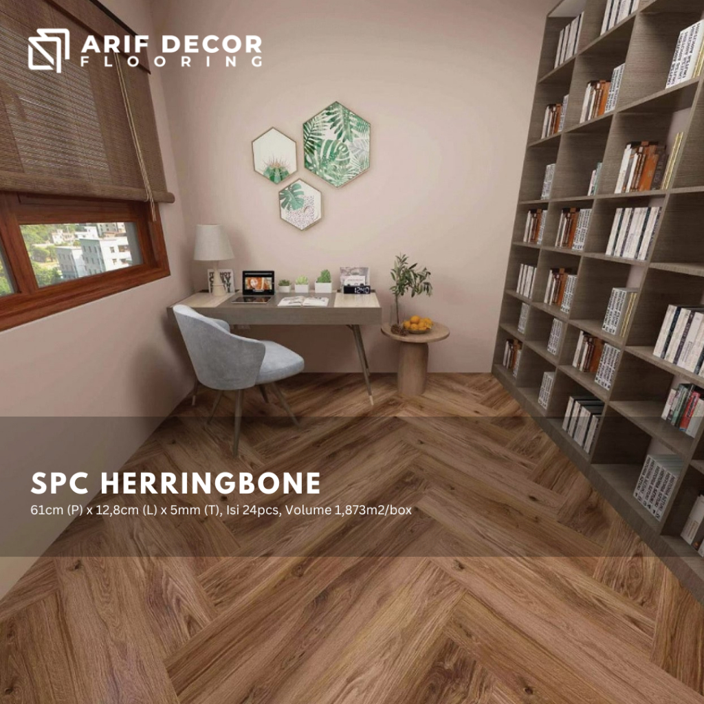 Lantai SPC Herringbone tebal 5mm Motif Wood / Kayu - SPC Herringbone Countrywood