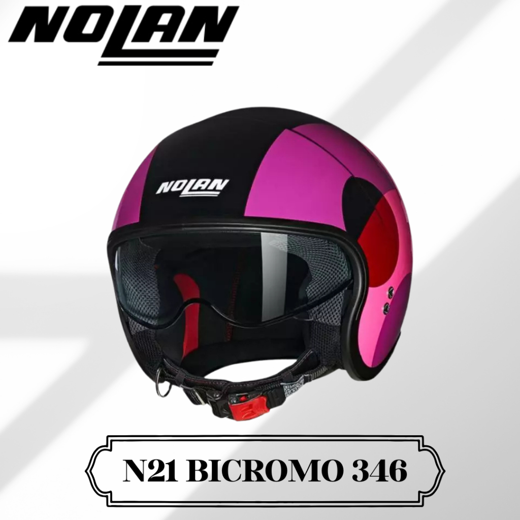 Helm Nolan N21 Bicromo 346 Black Purple Pink Red Half Face Mini Jet Retro SNI ECE Original