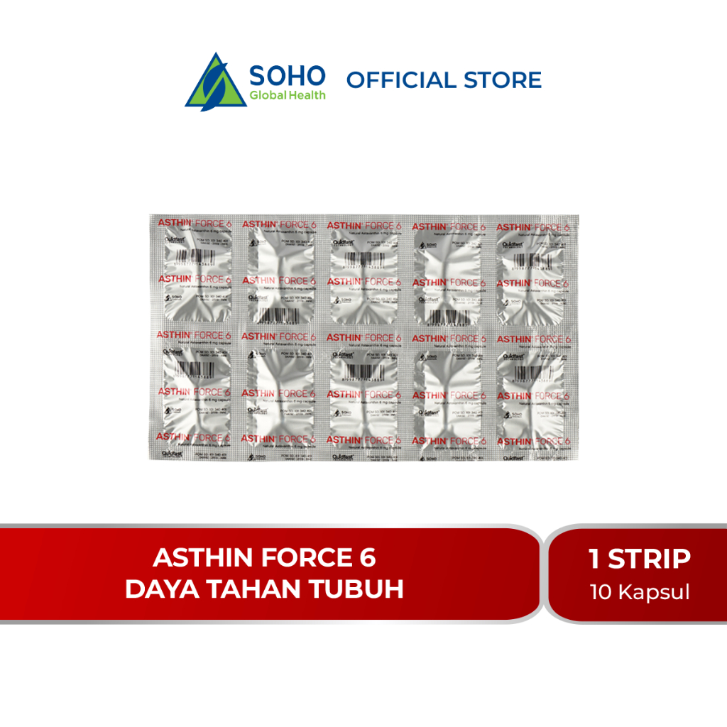 Asthin Force 6 Suplemen Antioksidan + Healthy Skin isi 1 Strip @10 Kapsul