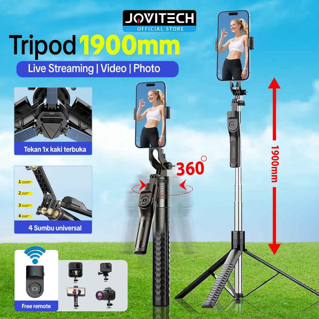 Jovitech TR19 Tripod 190CM Tongsis Bluetooth Selfie Stick Remote Tripod Aluminium Alloy Tongsis Kame
