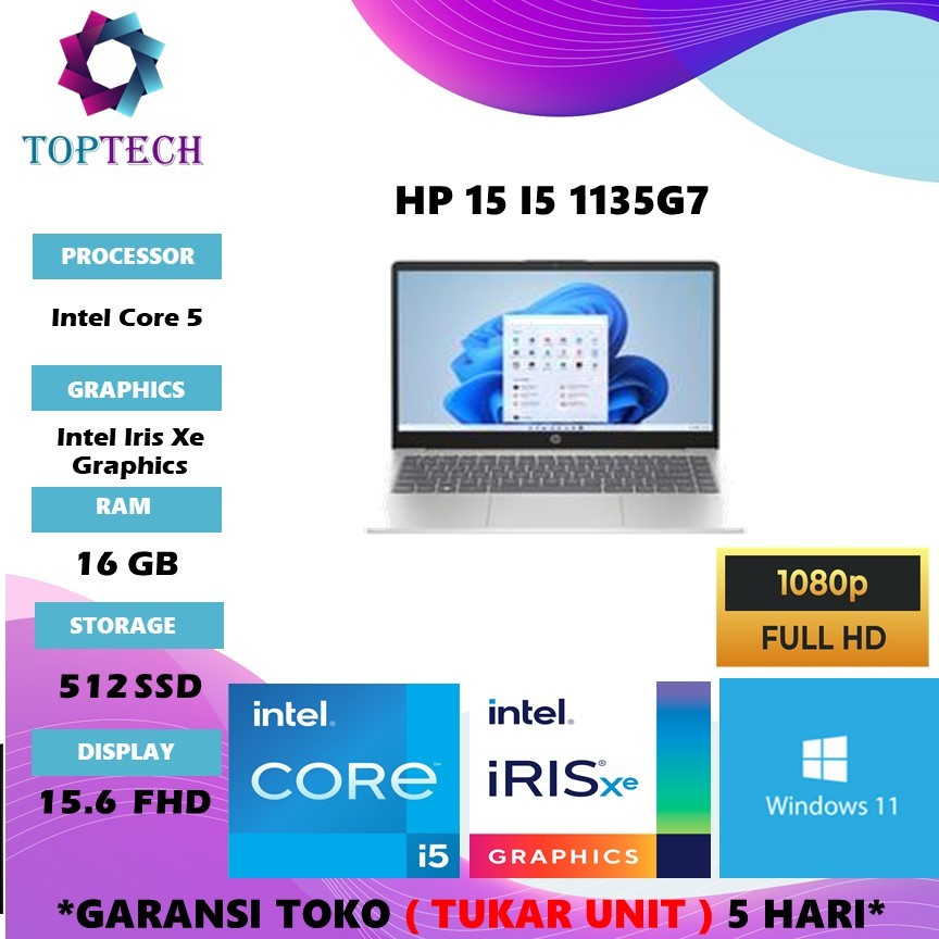 HP 15 I5 1135G7 RAM 16GB SSD 512GB WINDOWS11 15.6 FHD