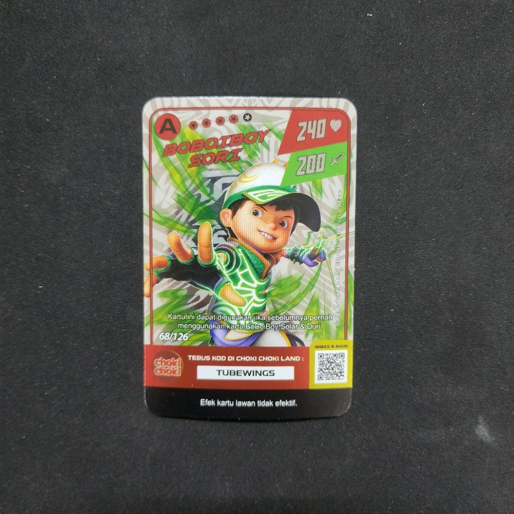 Kartu Rare Boboiboy Choki Choki Silver Card - Boboiboy Sori (A Rank Card) (Monsta Galaxy Card x Chok