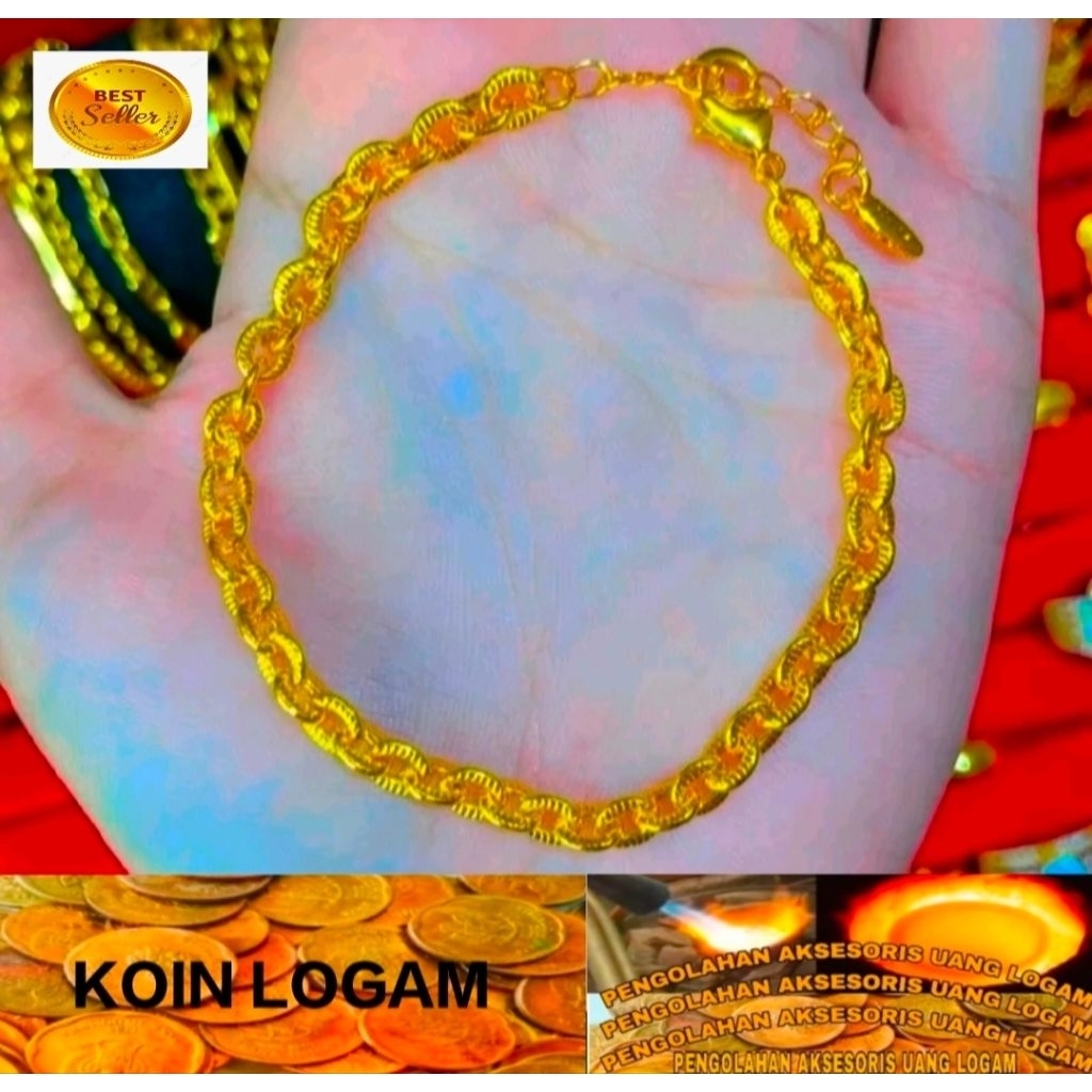 Gelang Lapis Emas 24k Anti Luntur Terbaru Koin 91 Ori Perhiasan Wanita Elegan Mewah Keren