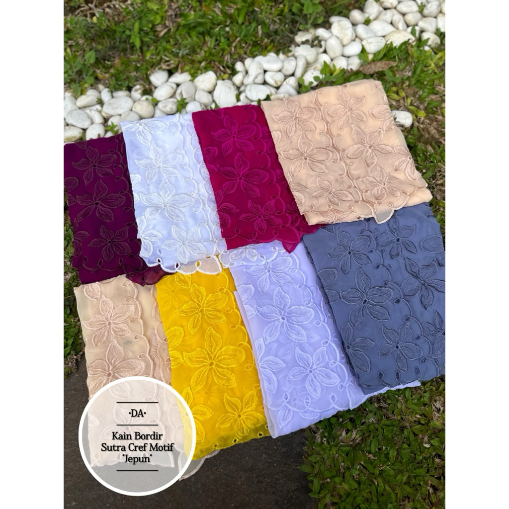 [BACA DESKRIPSI] || Kain Bordir Sutra Cref Motif “Jepun” "Bunga Sepatu" || bali mewah cantik elegan 