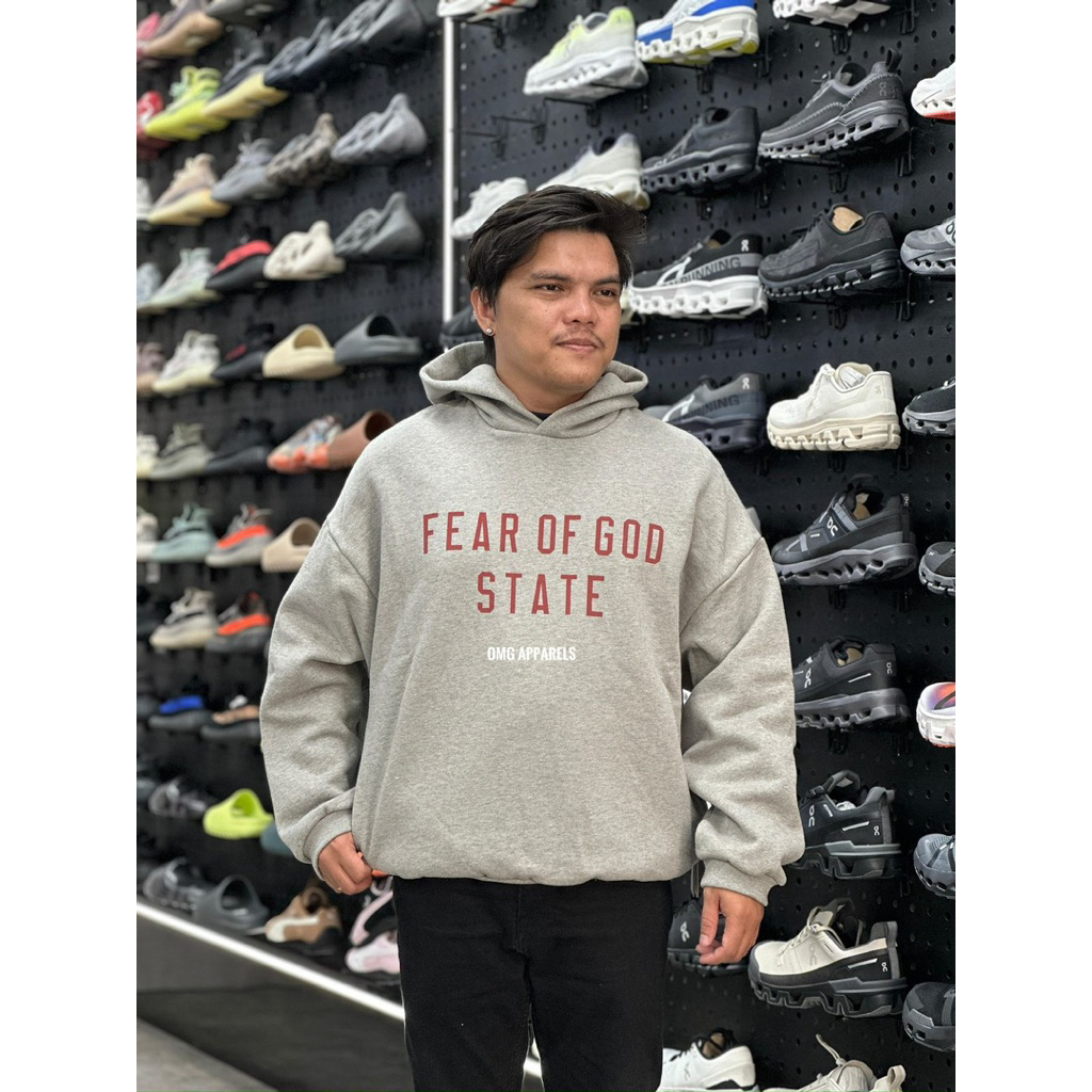 Fear Of God Essentials Logo Print Grey Red Hoodie