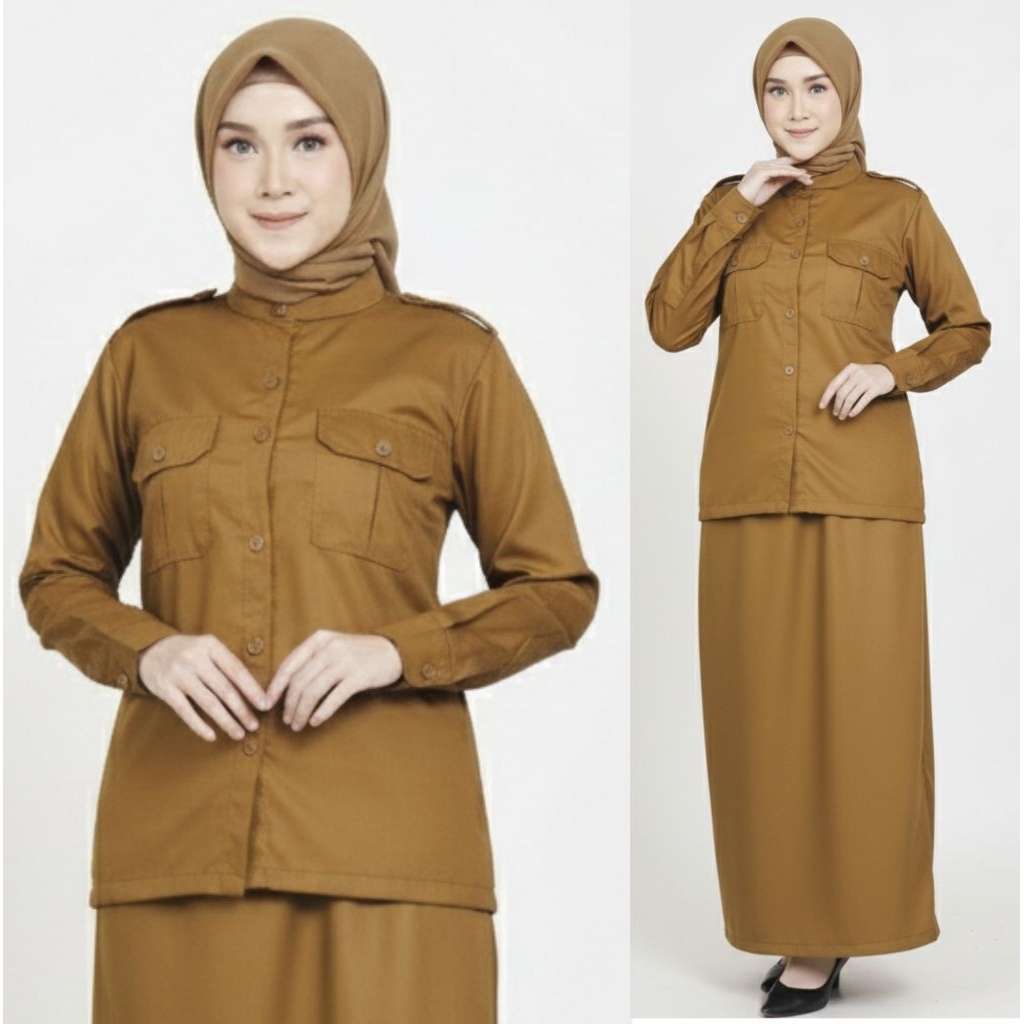 Blazer Pemda Model Pangkat-Setelan Rok PNS Baju Dinas PDH Khaki Tua katun Toyobo Fodu || Seragam PNS