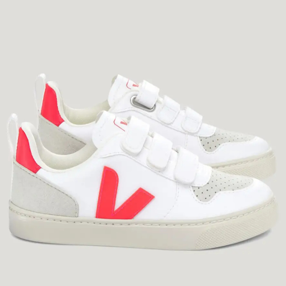 Sepatu Sneakers Casual Anak VEJA V-10 Velcro White Rose