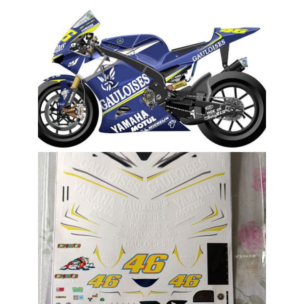 Decal Yamaha YZR M1 2005 Reguler Gauloises, Decal Rossi 1/12, no precut