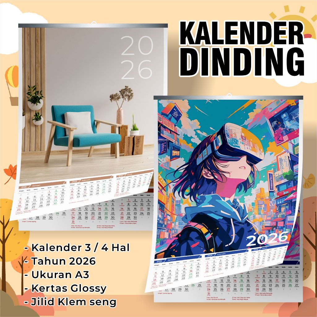 Kalender dinding aesthetic - wall callendar - kalender gantung aesthetic 2026
