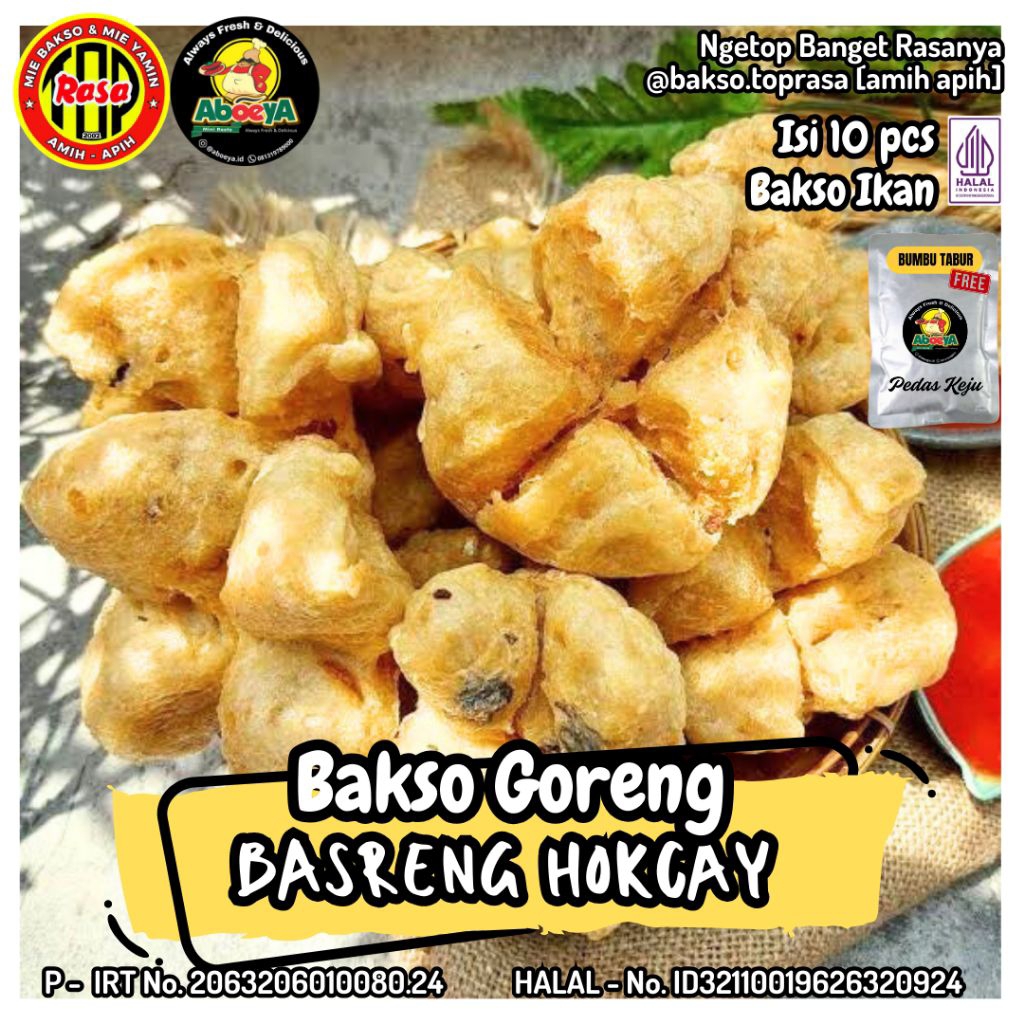 Frozen Food | Bakso Goreng Mentah 435gr Bakso Basreng Daging Ikan Hokcay Isi 10pcs Free Bumbu Chilie