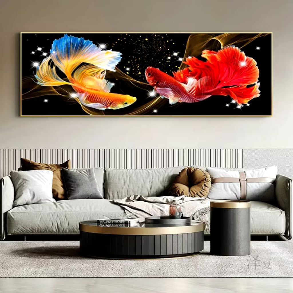 Lukisan Hiasan Dinding Porcelain Diamond 5D Crystal Ikan koi