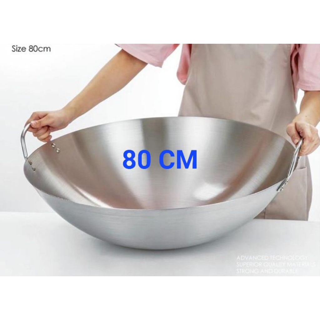 Wajan stainless 80 cm Kuali stainless  SUS 304 Wajan besar stainless Wajan Penggorengan anti karat