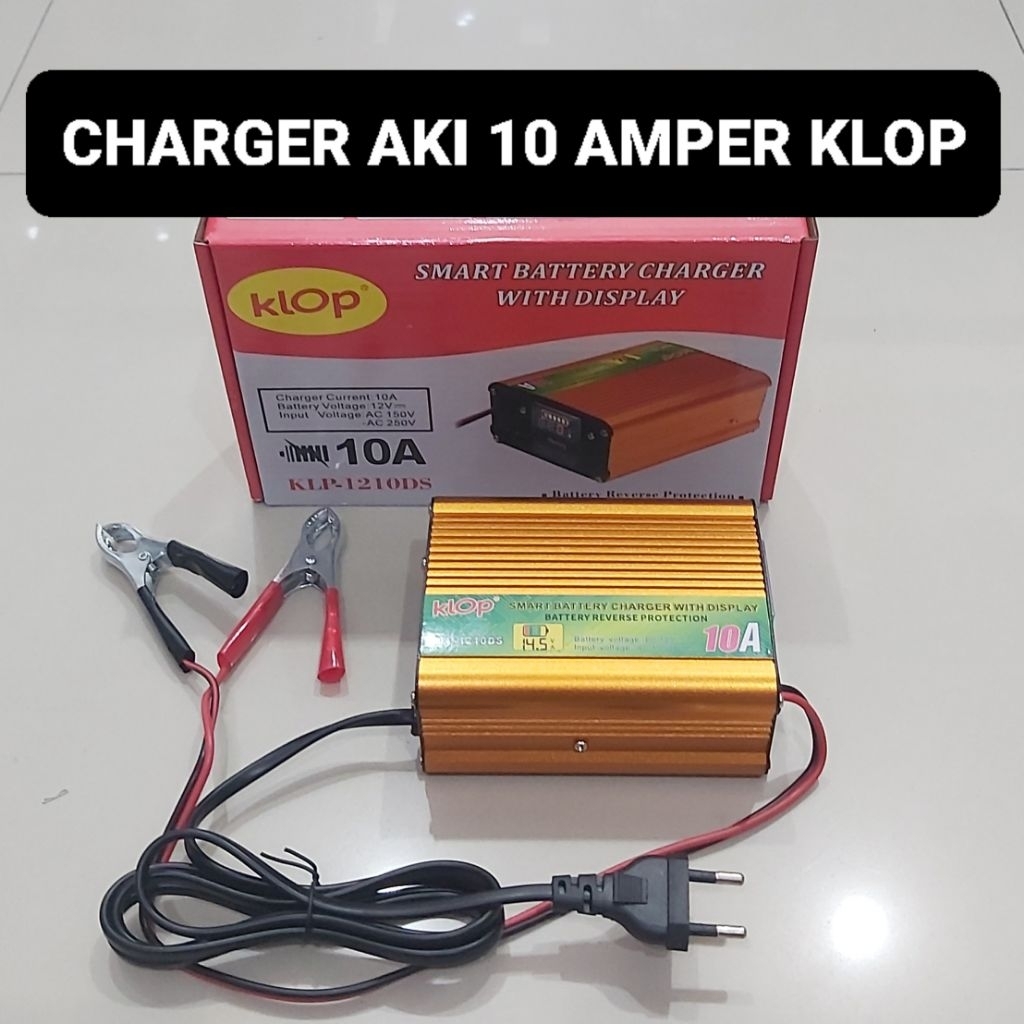 KLOP Charger Aki 10 Amper Smart Baterai Cas Plus Layar