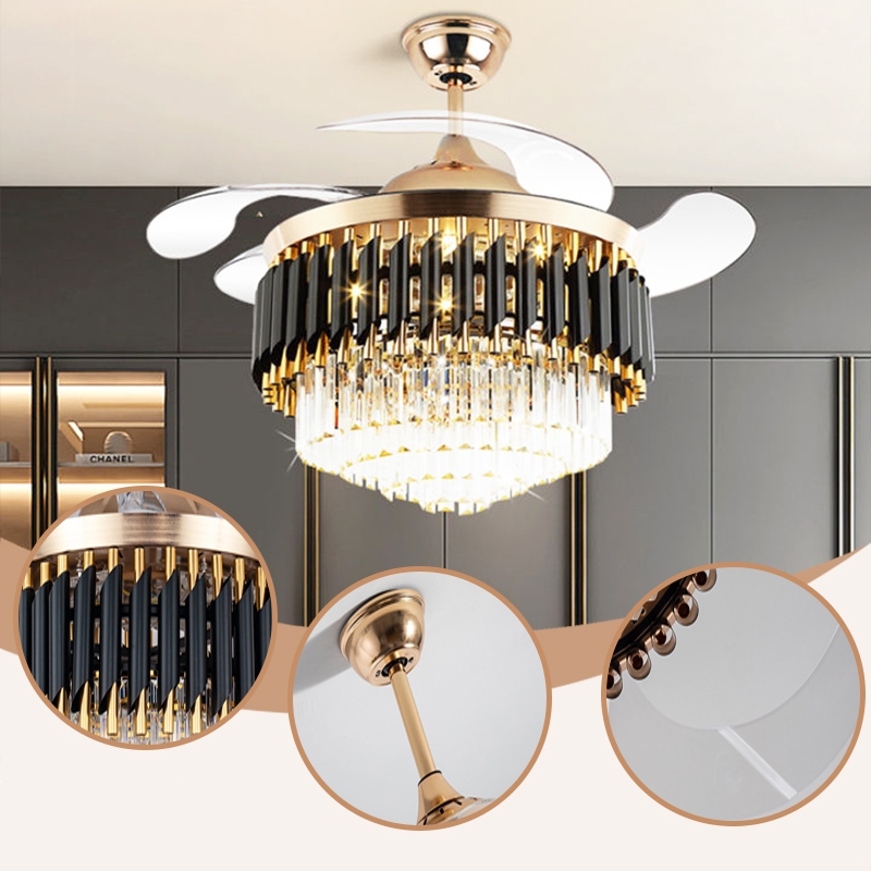 Lampu Gantung Kipas Angin Kristal Remote LED Desain Modern Minimalis untuk Ruang Makan Ruang Tamu da