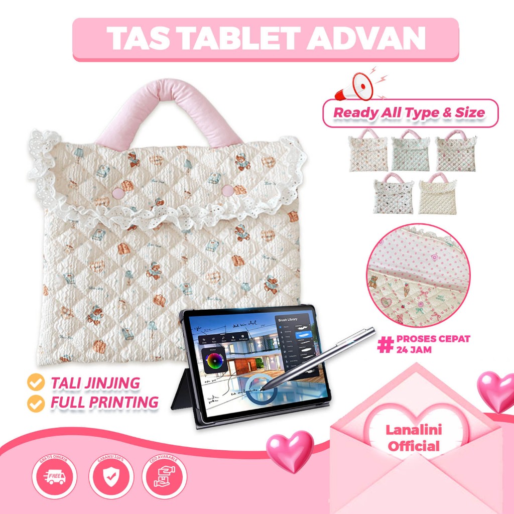 Tas tablet Jinjing Pouch Advan Tab Sketsa 3 2 1 A10 A8 Xtab VX Belajar Plus Elite 7 X7 Pro 10.1 Inch
