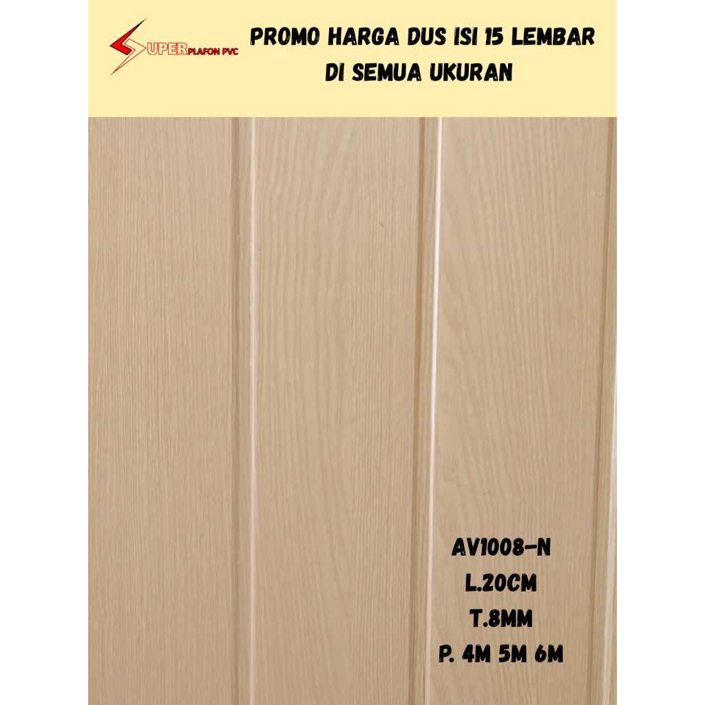 [PROMO] 1 Dus Plafon Pvc isi 15 Lembar Alvera Doff AV1008 Coklat Muda/Cream Serat Kayu Nat Garis Pla
