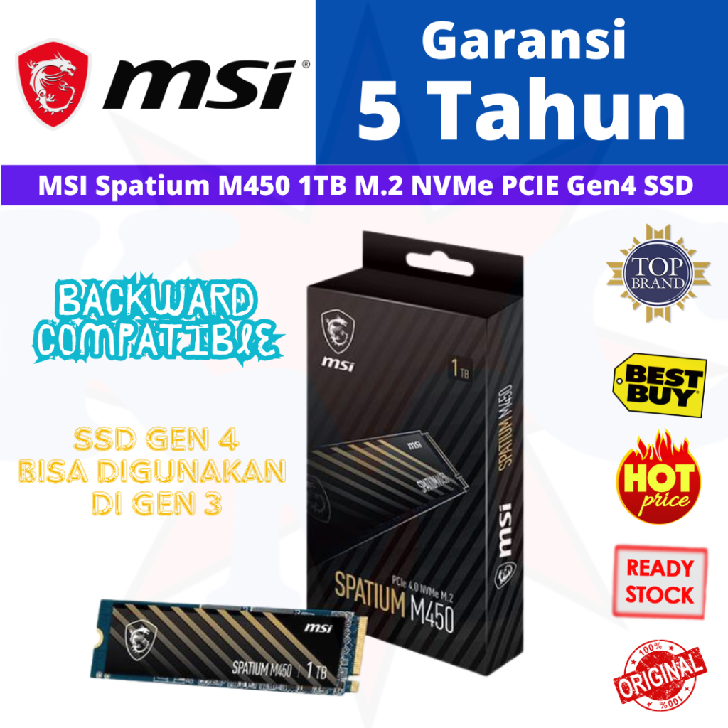 MSI Spatium M450 500GB 1TB 2TB M.2 NVMe PCIE Gen4 SSD