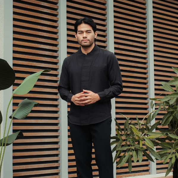 BASTOH Nayef Hitam Baju Koko Pria Dewasa Lengan Panjang